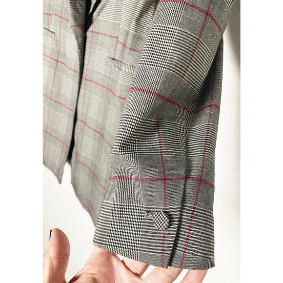Zara Basic Women's Single Breasted Blazer Grey Red Check Plaid Lapel Collar - Picture 4 of 9